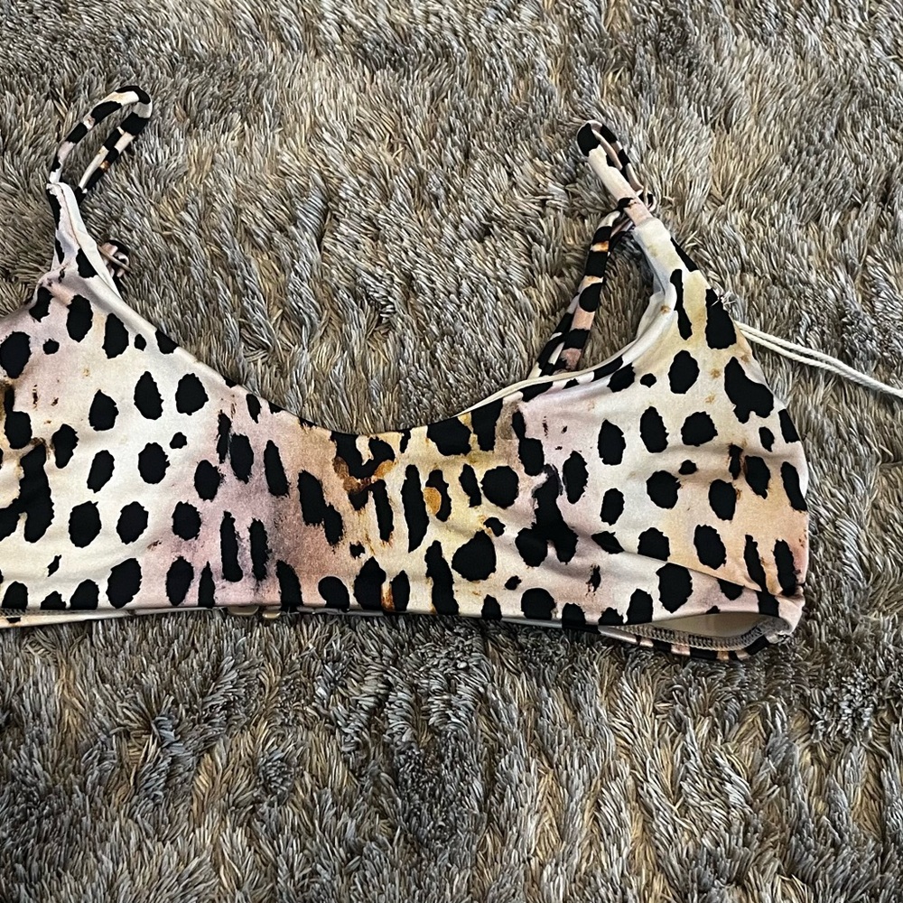 Good American Black and Brown Bikini Top with Bold Print
